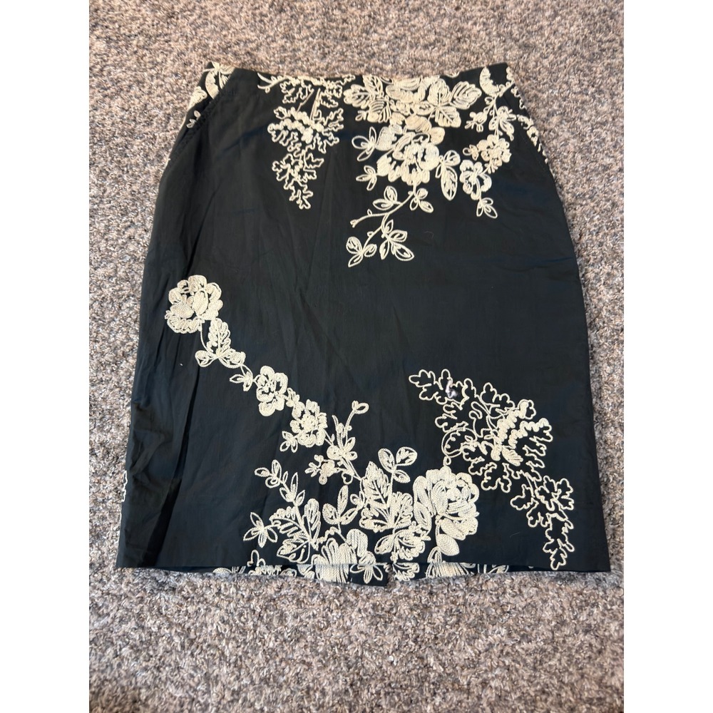 J.Crew The Pencil Skirt Black Cotton Floral Embroidered Knee Length Womens 4